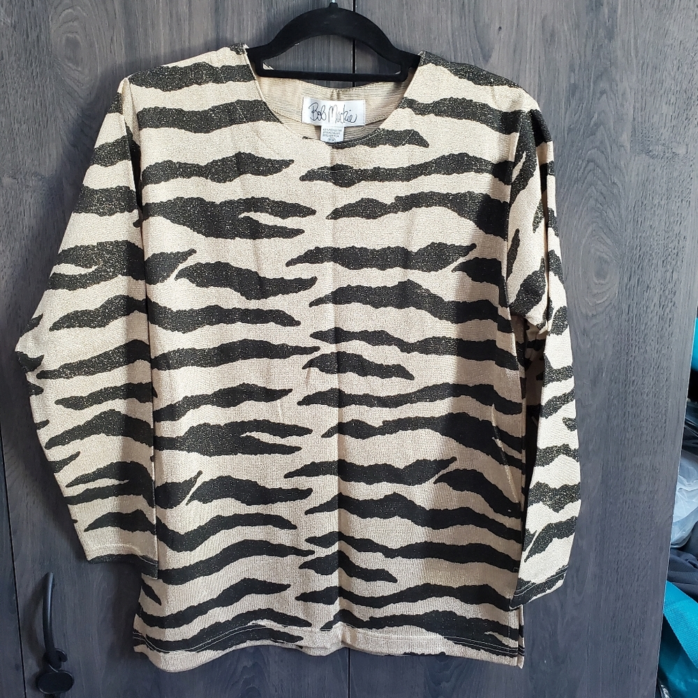 Bob Mackie Vintage tunic style top TIGER Gold Black Size P/M Designer - Picture 5 of 16